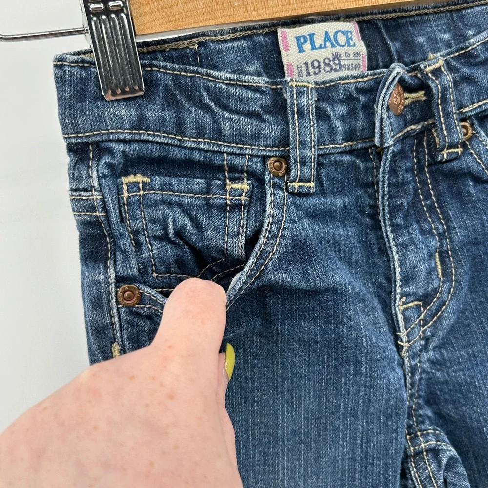 The Children's Place Girls 5T Ruffle Flare‎ Stretch Jeans Blue Denim Dark Wash